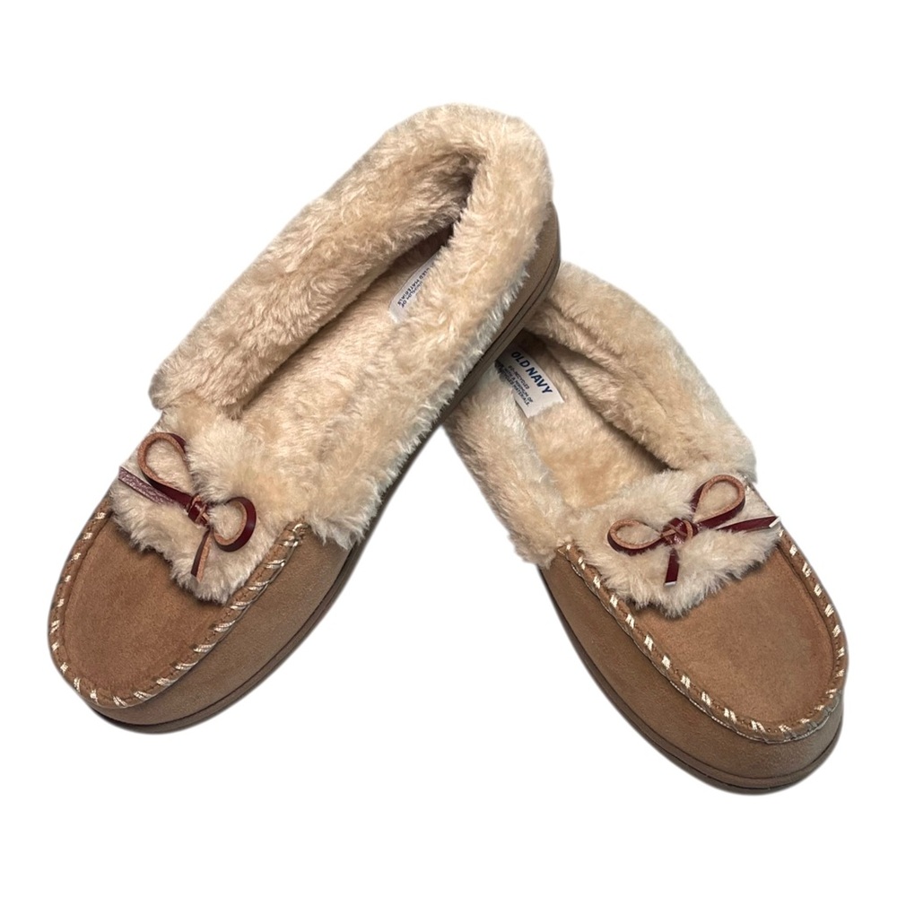 Old Navy Cozy Moccasin Slippers Shoes Women’s Size 7 Brown Faux Fur Lined